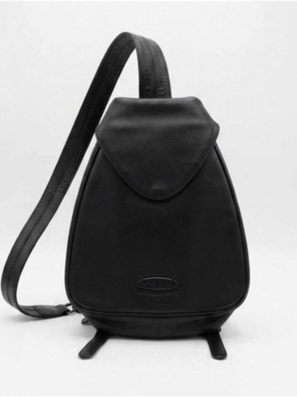 Alfred Sung Vintage Distressed Black Leather Convertible Sling Backpack Purse